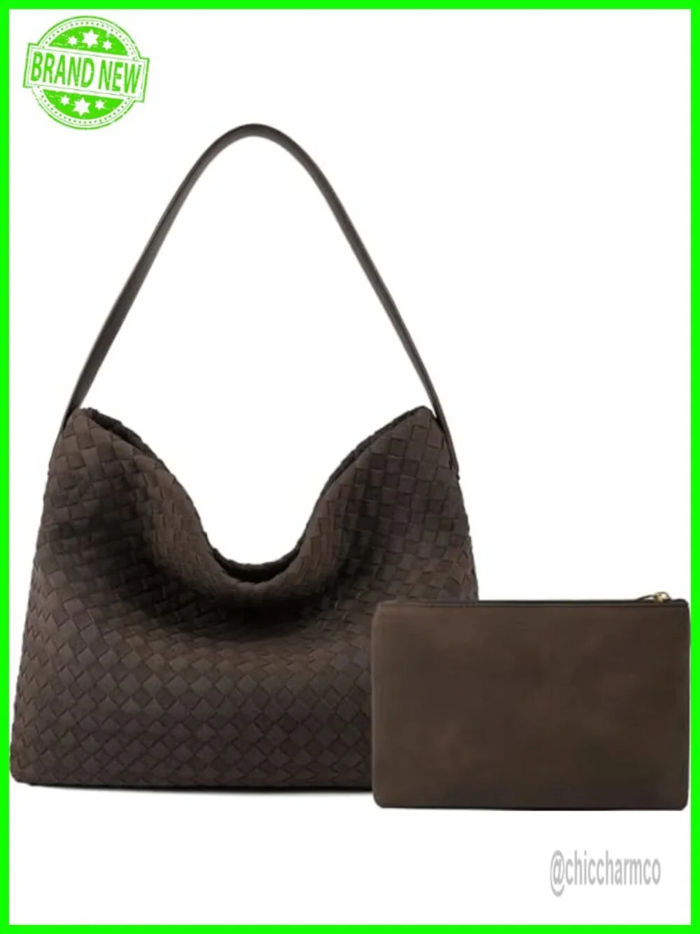 Vegan Leather Suede Woven Hobo Tote Bag with Top Handle Shoulder Strap
